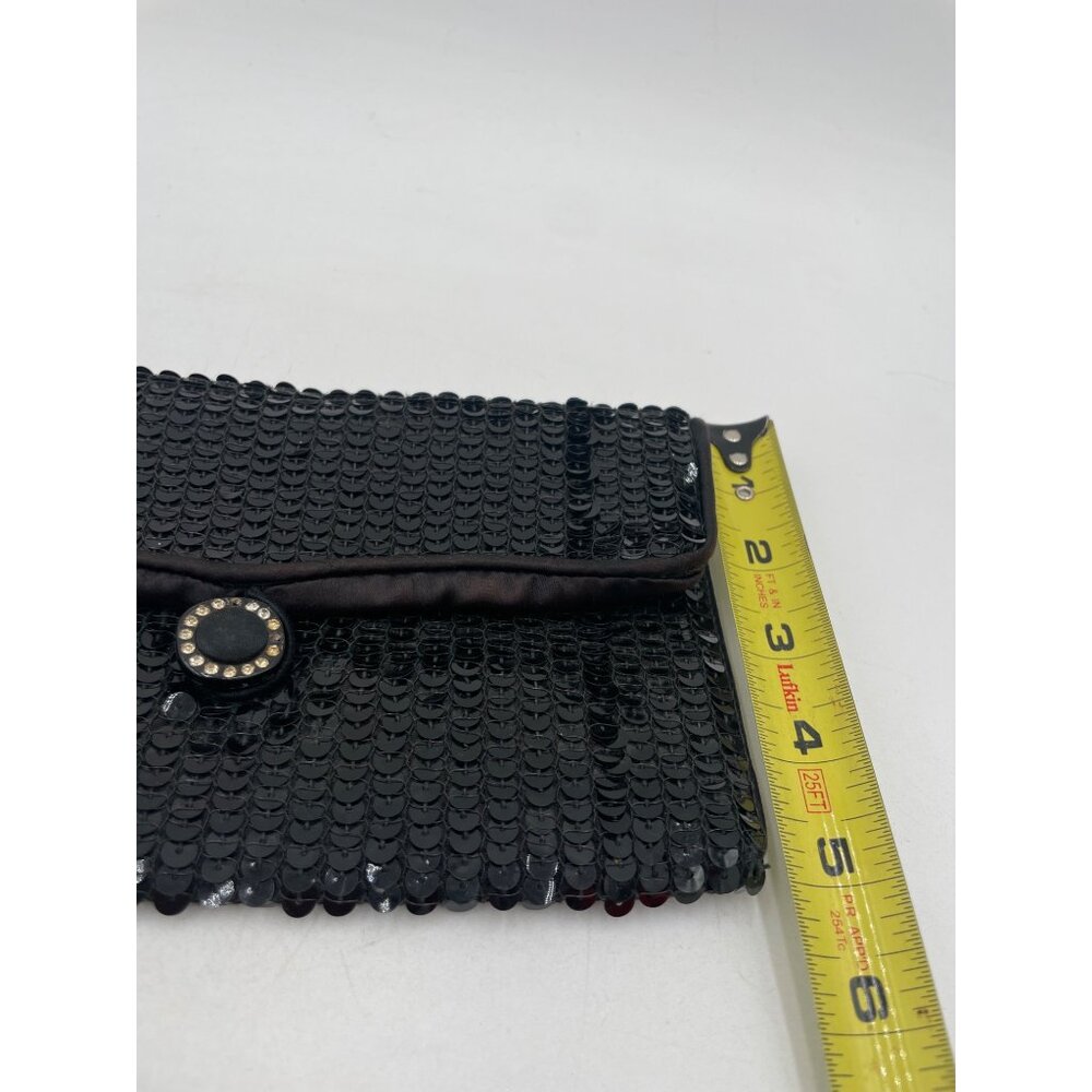Vintage Norell Black Sequin Clutch Purse With Rhinestone Button Closure & Satin - Picture 7 of 7